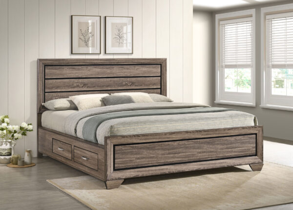 Kauffman Wood Storage Panel Bed Washed Taupe & Dark Cocoa