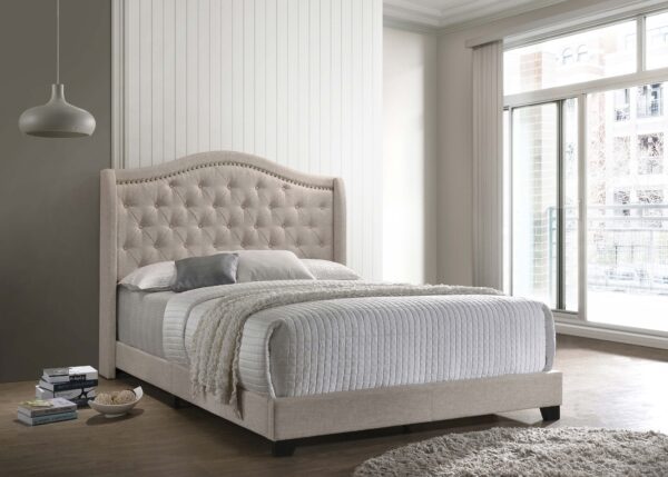 Sonoma Upholstered Wingback Bed Beige & Grey