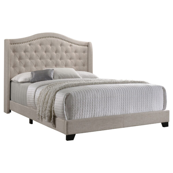 Sonoma Upholstered Wingback Bed Beige & Grey - Image 2